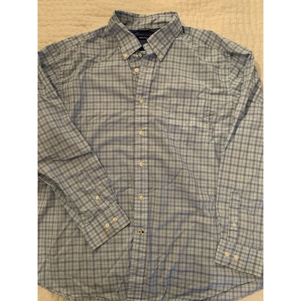 Nautica Classic Fit Button-Down Shirt Men's XXL Long‎ Sleeve Blue Pocket